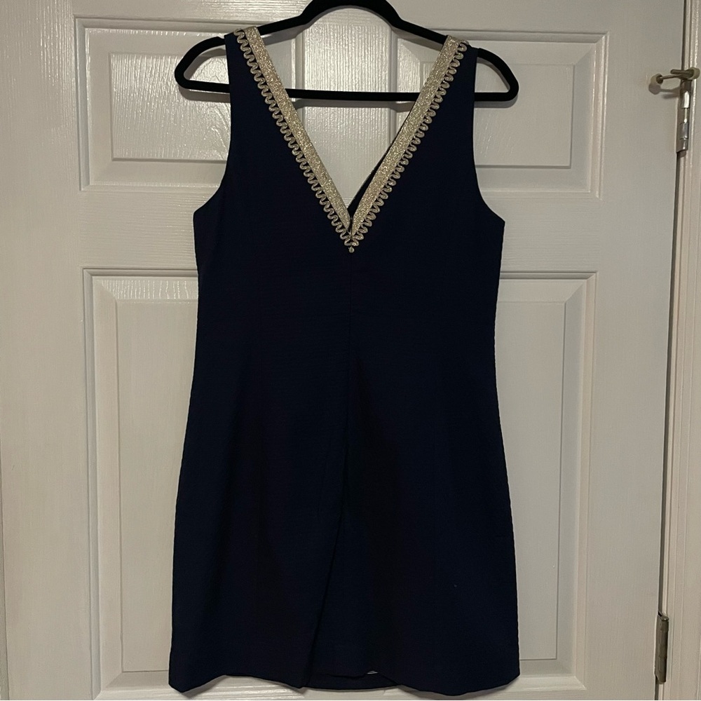 Lilly Pulitzer Junie Shift Dress Navy Blue Gold LIKE NEW - Picture 9 of 10